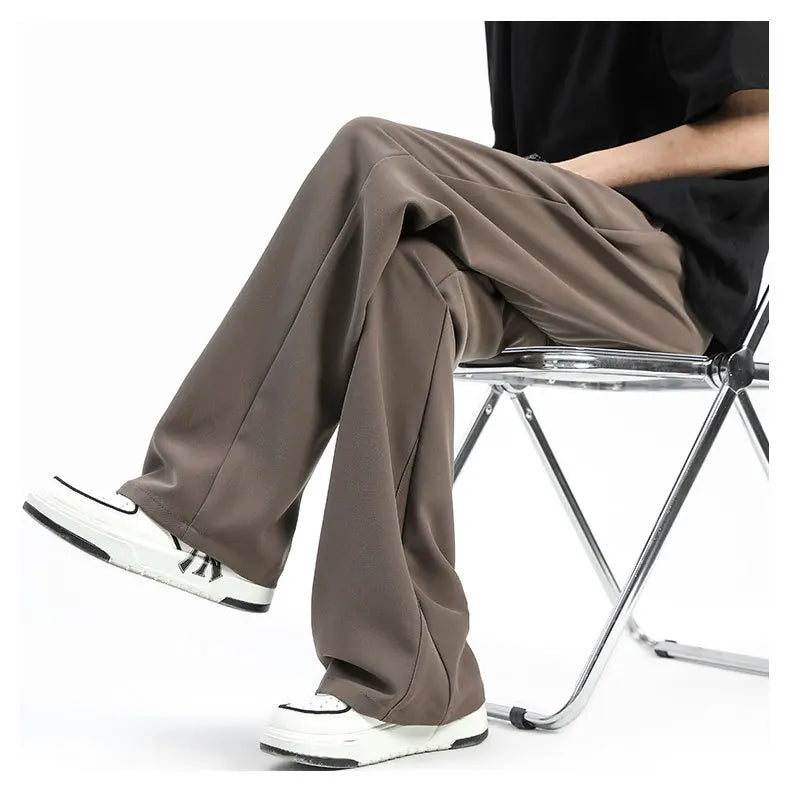 Summer Black Micro Flare Suit Trousers Men's Premium Feeling Ice Silk Loose