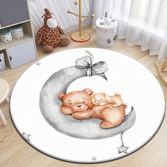 Sleep Bear HD Printed Cartoon Round Carpet for kids Living Room Rugs Camping Picnic
