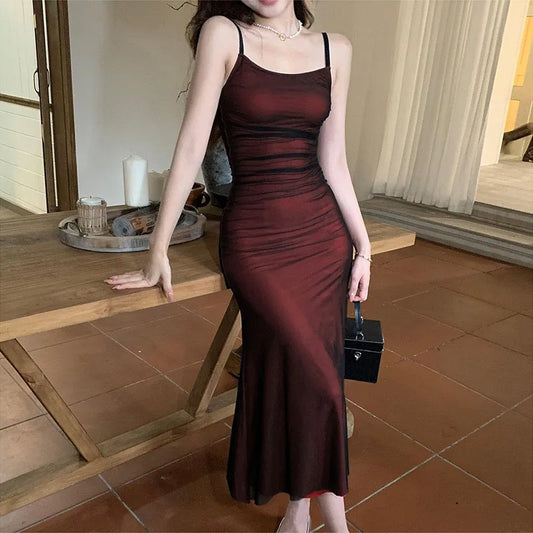 Formal attire Dresses: Woman Evening Dress Red Mesh Gothic Elegant Party Bodycon