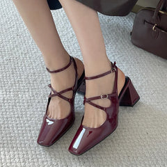 Womens Comfortable Heels: Narrow Band Buckle Strap Women Pumps Elegant
