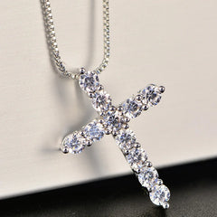 16-24inches 925 Sterling Silver Necklace Box chain Shiny crystal classic cross Pendant