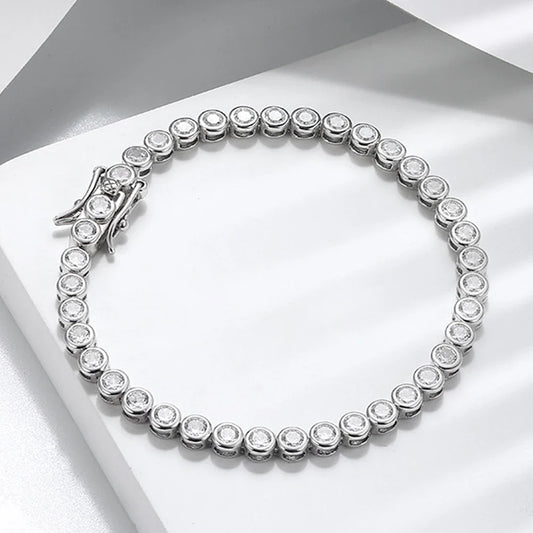 KNOBSPIN D VVS1 Round Moissanite Tennis Bracelet Original s925 Sterling Silver Plated 18k Gold with GRA Bracelets for Women Man