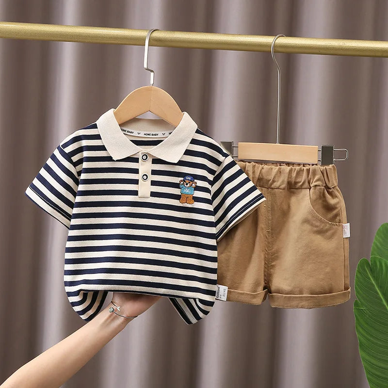 2024 Summer Baby Boy Clothing Sets Fashion Bear Embroidery Short Sleeve T-shirt+Shorts Children 2Pcs Suit Girl Kids Sports Set