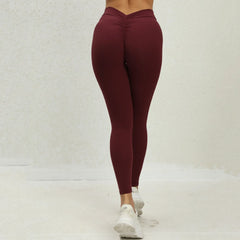 Seamless Yoga Sets Sports Fitness High V Waist Peach Hip-lifting Skinny Running