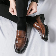 Ripe-young Men's Retro Leather Shoes Grace Thick Bottom Loafers Men Fashion Black