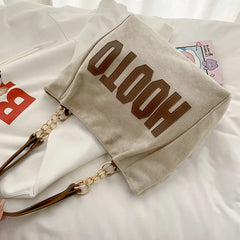 Solid Color Shoulder Bag, Trendy Letters Tote Bag, Canvas Campus Handbag for Women