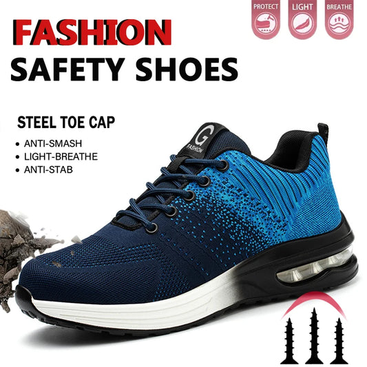 Indestructible Safety Shoes For Men Steel Toe Anti-Puncture Men's Work Shoes Lightweight Slip Resistant Air Cushion Sneaker 