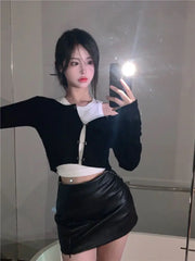 Crop Top Cardigan Popular Women's Top with Sleeve 2pcs Set Fashion Tank Top Y2k