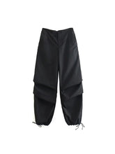 Women Fashion Parachute Cargo Pants Vintage Jogging Trousers High Elastic Waist