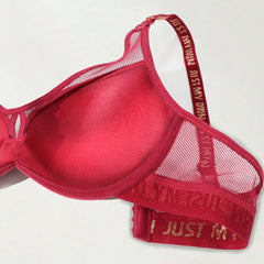 Thick Pad Push Up Bra with wire for Small Chest Women Letter Print Mesh Underwear