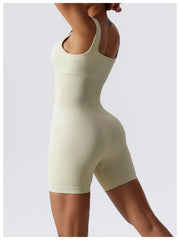 Women's Yoga Rompers One Piece Tummy Control Seamless Ribbed Jumpsuit Padded