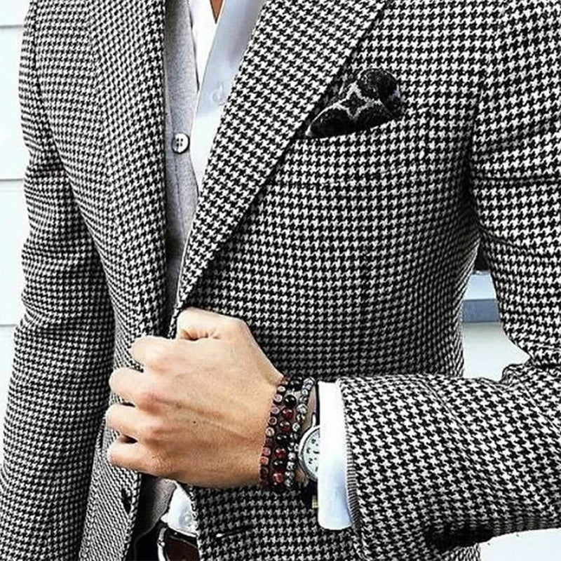 Tuxedo for Mens: Italian Style Men's Blazer Houndstooth Casual Man Suit Jacket