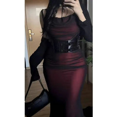 Formal attire Dresses: Woman Evening Dress Red Mesh Gothic Elegant Party Bodycon