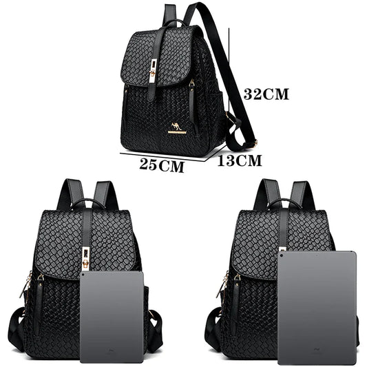 Luxury Women Leather Backpacks for Girls Sac A Dos Casual Daypack Black Vintage Backpack School Bags for Girls Mochila Rucksack