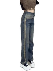 Y2k Jeans Large Size Raw Edge Wide Leg Women's Jeans High-waisted