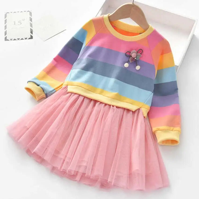 Baby Girls Dress Princess Autumn Sweater Fleece Gauze Tutu Dresses