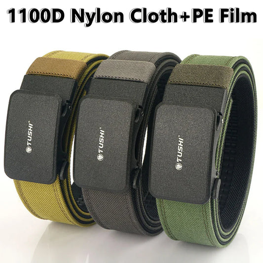 TUSHI New Hard Tactical Belt for Men Metal Automatic Buckle IPSC Gun Belt 1100D Nylon Military Belt Outdoor Sports Girdle Male