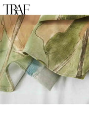 TRAF Summer Dress Fashion Green Print Long Dresses For Women