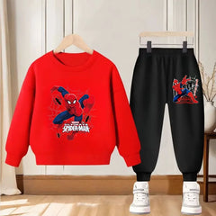Disney Boys Casual Hoodies Sets Cartoon Spider-Man Printed Children's Pullover Long Pant 2 Piece Suit Autumn Kids Sweatsuit