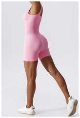 Women's Yoga Rompers One Piece Tummy Control Seamless Ribbed Jumpsuit Padded