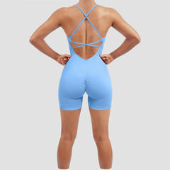 Yoga Criss Cross Backless Cami Sports Romper,Women's Jumpsuits Ribbed One Piece