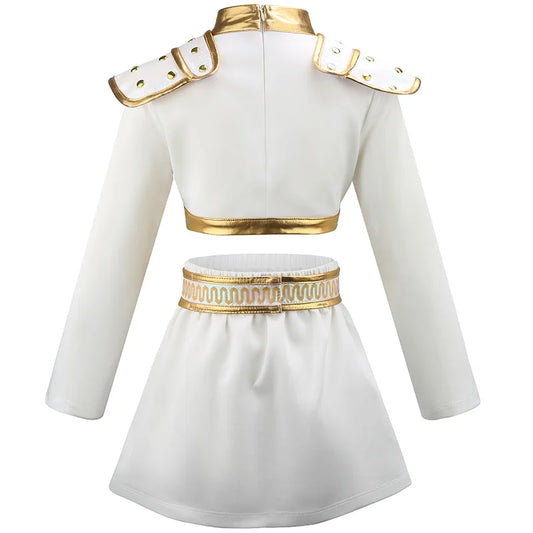 Girls' Stage 3-Piece Singing Competition Shining Set Halloween Dance Party Cool Girl Korean Casual Clothing Metal Pattern Jacket