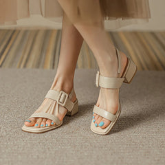Women Shoes Open Toe Shoes Women Sandals Square Heel Genuine