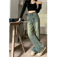 Baggy Straight Denim Trousers Female Y2K High Waist Loose Wide Leg Jeans