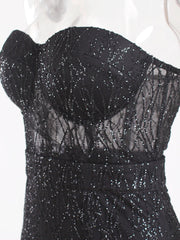Evening wear Dresses: Off Shoulder Sparkle Glitters Floor Length Split Party Maxi Dress