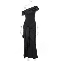 Formal attire Dresses: Party Evening Dresses Elegant Black Slash Neck Maxi Dress