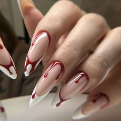 Long Almond Fake Nails Detachable French Ballet Halloween False Nails nail art Full Cover