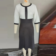 Women Elegant Patchwork Black and White Party Dress Autumn Plus Size Dresses