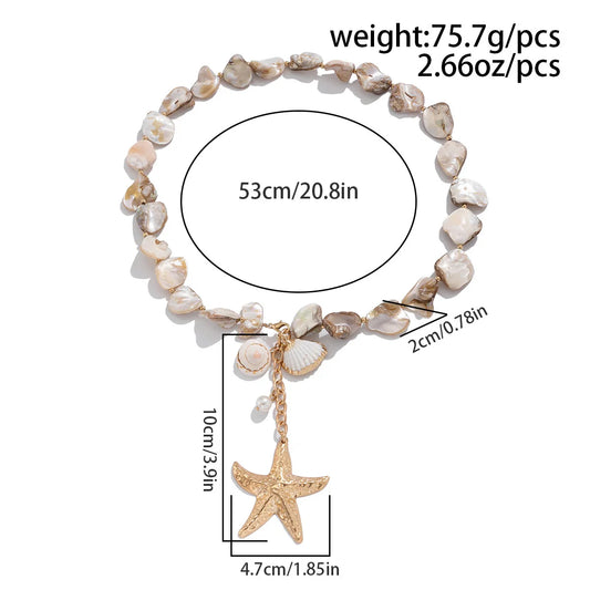 Retro Starfish White Shell Conch Pendant Necklace Women 2024 Simple Creative Colorful Stones Hand Woven beach Jewelry Girls
