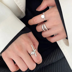925 Sterling Silver Rings Party Jewelry Vintage Charm Double Layer