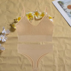 Women's Seamless Underwear Set Bra And Thongs Lingerie Low Waist Panties