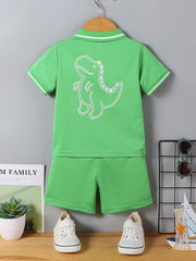 Infant Baby Boy Sets Summer Clothing Casual Sport Suit POLO Shirt + Shorts 2Pcs Set Boys Kids Grey Dinosaur Print Tracksuit