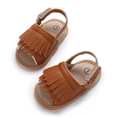 Summer Baby Girl Sandals Solid Fashion Outdoor Tassel Leather Sandal Anti-Slip