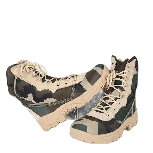Men's Military Tactical Boots High Top Canvas Round Toe Zipper Lace Up Combat Army Boot