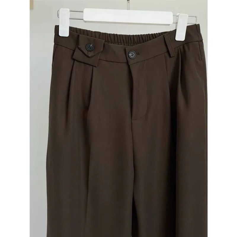 Brown Suit Pants Men Fashion Social Mens Dress Pants Korean Loose Casual Straight Trousers
