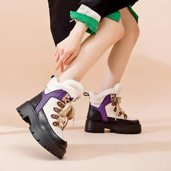 Women Snow Boots Genuine Leather Platform Winter Women Ankle Boots