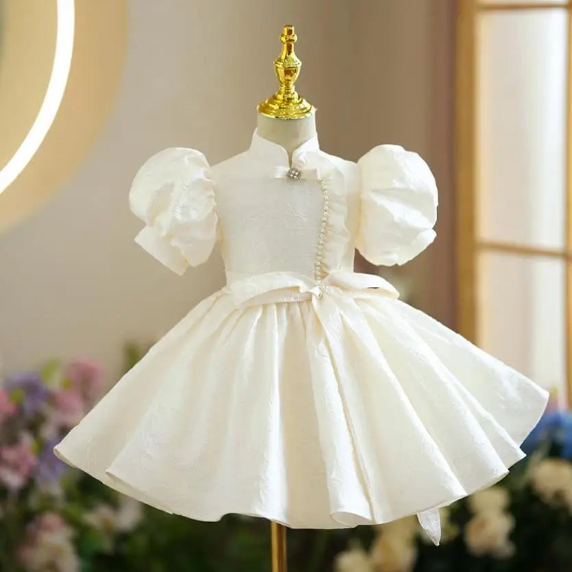 Summer New Children's Princess Ball Gown Kids Bow Puff Sleeve Design Wedding Birthday Baptism Party Red Dresses For Eid A2051