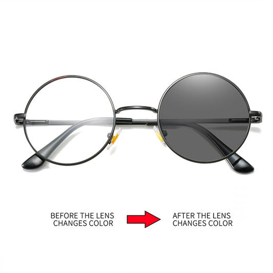 VIVIBEE Photochromic Mens Blue Light Blocking Glasses Retro UV400 Anti Glare Round Color Changing Sunglasses Computer Shades