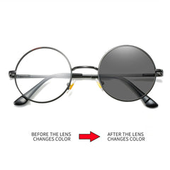 VIVIBEE Photochromic Mens Blue Light Blocking Glasses Retro UV400 Anti Glare Round Color Changing Sunglasses Computer Shades