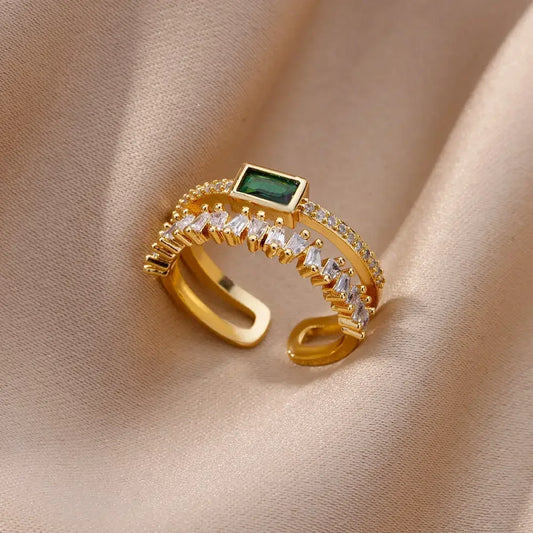 Ring for Women Colorful Cubic Zircon Heart Opening Adjustable Ring Fashion Jewelry