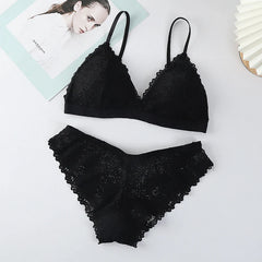 Women Bra Set Lace Women's Underwear Lingerie Set Low Waist Briefs V Neck