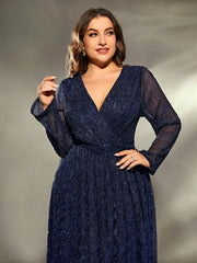 Mgiacy plus size V-neck irregular cross folding long sleeve toothpick fold sequin