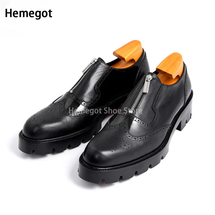 Men's Genuine Leather Oxford Shoes Classic Slip On Office Dress Wedding Brogue Pointed Toe Business Formal Shoes for Men