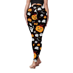 Halloween Pumpkin Skull 3D Print Pattern Stripe Workout Pants Leggings