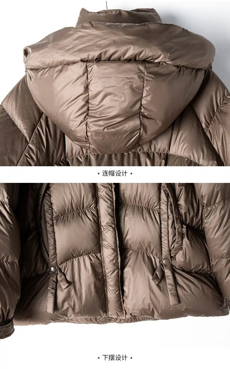 White Goose Down Down Jacket Women's Stand Collar Hooded Mid-Length Warm Jacket