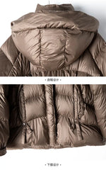 White Goose Down Down Jacket Women's Stand Collar Hooded Mid-Length Warm Jacket